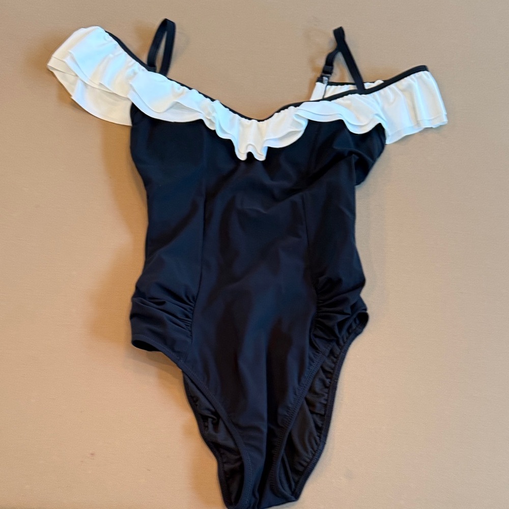 Black and White Ruffle Swimsuit
